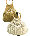 D1E- HBG10441- Cotton Rope Crochet/ Wood Handle Bag