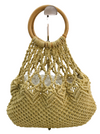 D1E- HBG10441- Cotton Rope Crochet/ Wood Handle Bag